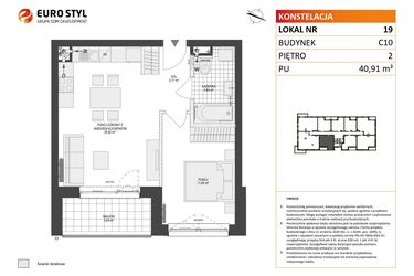 Rzut - Mieszkanie na sprzedaż 2 pokoje o powierzchni 40,91 m² - numer C10.19 w Konstelacja etap V