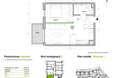 Rzut - Mieszkanie na sprzedaż 2 pokoje o powierzchni 38,67 m² - numer I.3.M09 w Przemyska Vita