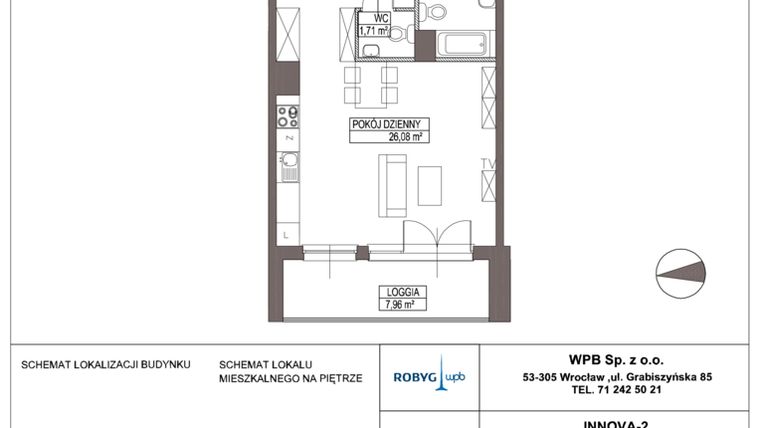 Rzut - Mieszkanie na sprzedaż 3 pokoje o powierzchni 64,75 m² - numer KO/B/3/1 w Kameralna Olszówka