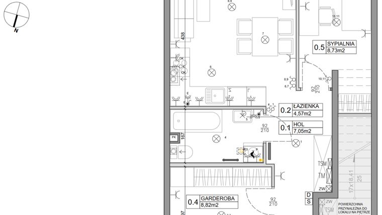 Rzut - Mieszkanie na sprzedaż 3 pokoje o powierzchni 48,03 m² - numer 93 w Manufaktura Marki 2 etap IV