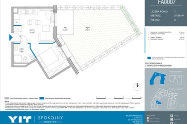 Rzut - Mieszkanie na sprzedaż 2 pokoje o powierzchni 31,88 m² - numer FA0007 w Spokojny Mokotów etap II