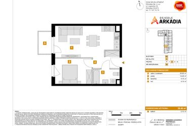 Rzut - Mieszkanie na sprzedaż 2 pokoje o powierzchni 39,46 m² - numer 34 w Osiedle Arkadia
