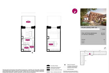 Rzut - Mieszkanie na sprzedaż 1 pokój o powierzchni 45,18 m² - numer G2.134 w Fuzja Lofty