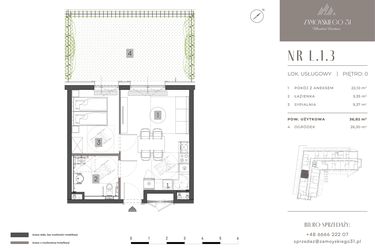 Rzut - Mieszkanie na sprzedaż 2 pokoje o powierzchni 36,82 m² - numer L.1.3 w Zamoyskiego 31