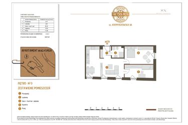 Rzut - Mieszkanie na sprzedaż 3 pokoje o powierzchni 62,17 m² - numer B1.B2.P3.M29 w Faktoria Młyn
