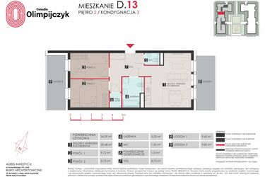 Rzut - Mieszkanie na sprzedaż 3 pokoje o powierzchni 56,9 m² - numer D13 w Osiedle Olimpijczyk II etap