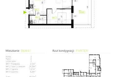 Rzut - Mieszkanie na sprzedaż 2 pokoje o powierzchni 44,02 m² - numer B6M41 w Osiedle Natura Park etap II