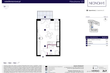 Rzut - Mieszkanie na sprzedaż 1 pokój o powierzchni 30,25 m² - numer 123 w Osiedle Neonowe