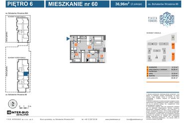 Rzut - Mieszkanie na sprzedaż 2 pokoje o powierzchni 36,96 m² - numer 86.60 w Piasta Towers bud. 86 i 86A