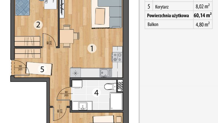 Rzut - Mieszkanie na sprzedaż 3 pokoje o powierzchni 60,14 m² - numer G6-07 w Osada Sportowa Smolec