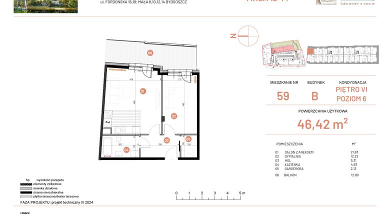 Rzut - Mieszkanie na sprzedaż 2 pokoje o powierzchni 46,42 m² - numer 12.59 w Osiedle Nowe Horyzonty etap III