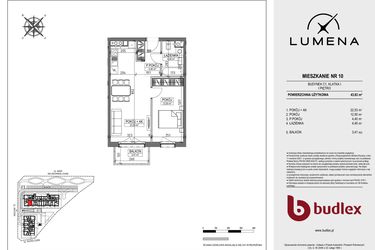 Rzut - Mieszkanie na sprzedaż 2 pokoje o powierzchni 43,83 m² - numer C1.10 w Lumena