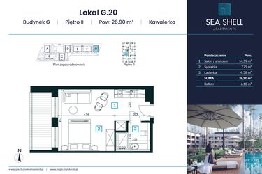 Rzut - Mieszkanie na sprzedaż 1 pokój o powierzchni 26,9 m² - numer G.20 w Magiczny Łukęcin