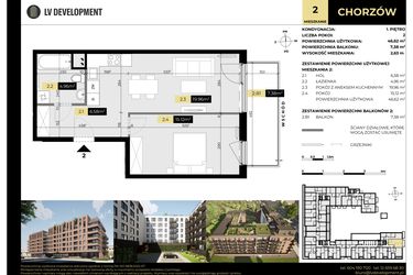 Rzut - Mieszkanie na sprzedaż 2 pokoje o powierzchni 46,62 m² - numer M/02 w Tarasy Śląskie