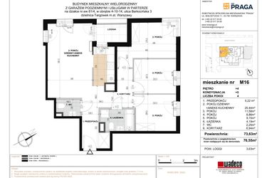 Rzut - Mieszkanie na sprzedaż 4 pokoje o powierzchni 73,63 m² - numer 16 w Barkocińska 3