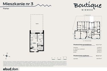 Rzut - Mieszkanie na sprzedaż 2 pokoje o powierzchni 40,17 m² - numer 3 w Boutique NIEMCZ