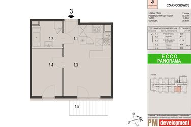 Rzut - Mieszkanie na sprzedaż 2 pokoje o powierzchni 33,31 m² - numer 3C w Ecco Panorama etap II budynki C, D