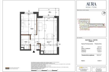 Rzut - Mieszkanie na sprzedaż 2 pokoje o powierzchni 45,24 m² - numer 21 w Aura Mokotów II