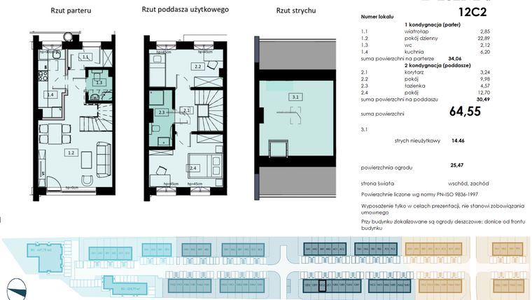 Rzut - Mieszkanie na sprzedaż 3 pokoje o powierzchni 64,55 m² - numer 12C2 w Osiedle Primo