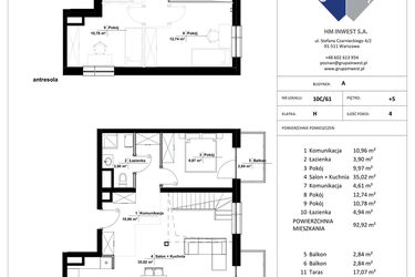 Rzut - Mieszkanie na sprzedaż 4 pokoje o powierzchni 92,92 m² - numer 10C/61 w Jasielska 8C etap II