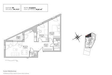 Rzut - Mieszkanie na sprzedaż 3 pokoje o powierzchni 75,81 m² - numer B1.15.7 w Alvarium 2.0