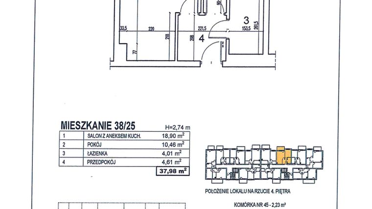 Rzut - Mieszkanie na sprzedaż 2 pokoje o powierzchni 37,98 m² - numer 38/25 w Osiedle Jodłowa bud. D