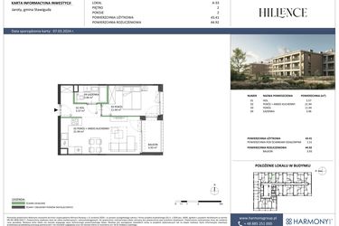 Rzut - Mieszkanie na sprzedaż 2 pokoje o powierzchni 44,92 m² - numer A-33 w Hillence