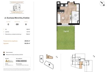 Rzut - Mieszkanie na sprzedaż 1 pokój o powierzchni 28,5 m² - numer C3 w Krzesławickie Tarasy