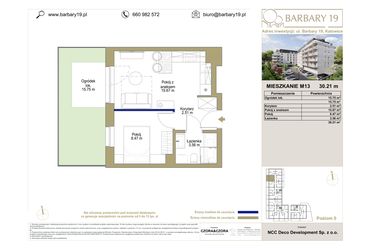 Rzut - Mieszkanie na sprzedaż 2 pokoje o powierzchni 30,21 m² - numer M13 w Barbary 19