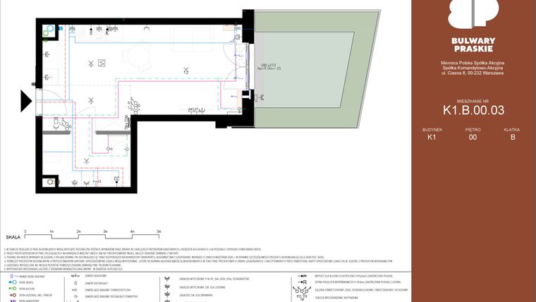 Rzut - Mieszkanie na sprzedaż 1 pokój o powierzchni 32,44 m² - numer K1.B.00.03 w Bulwary Praskie etap K i L