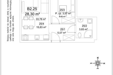 Rzut - Mieszkanie na sprzedaż 2 pokoje o powierzchni 28,3 m² - numer B2.25 w Osiedle Versus