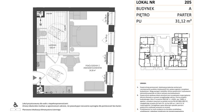 Rzut - Mieszkanie na sprzedaż 1 pokój o powierzchni 31,12 m² - numer A.205 w Esencja - Apartamenty inwestycyjne
