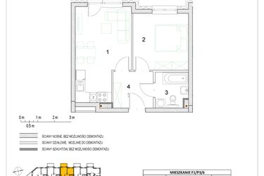Rzut - Mieszkanie na sprzedaż 2 pokoje o powierzchni 36,78 m² - numer F1/P3/6 w Osiedle Jodłowa bud. F