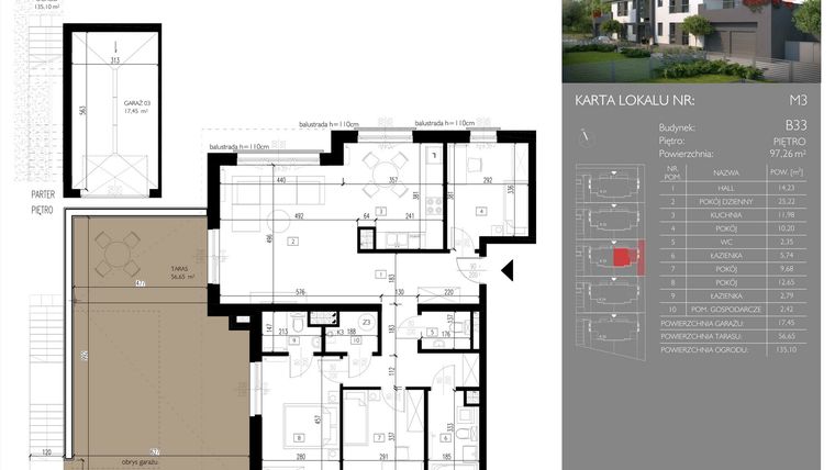 Rzut - Mieszkanie na sprzedaż 4 pokoje o powierzchni 97,26 m² - numer B33.M3 w Leśna Polana