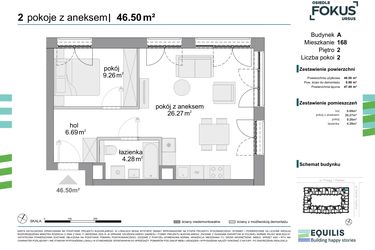 Rzut - Mieszkanie na sprzedaż 2 pokoje o powierzchni 46,5 m² - numer 168 w Osiedle Fokus Ursus