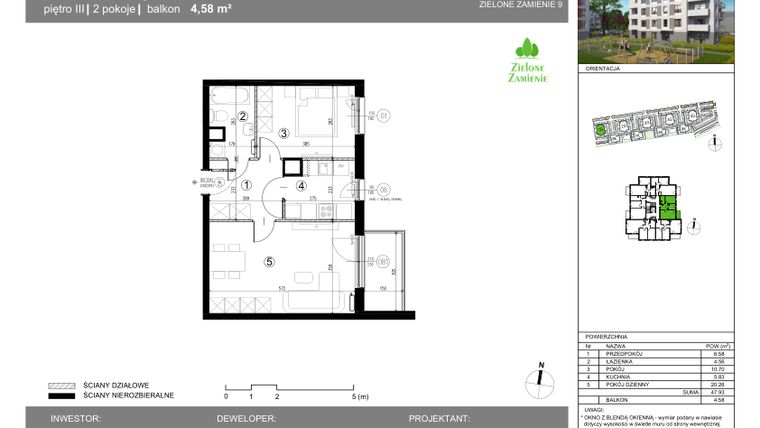 Rzut - Mieszkanie na sprzedaż 2 pokoje o powierzchni 47,93 m² - numer 1G.22.22 w Zielone Zamienie IX