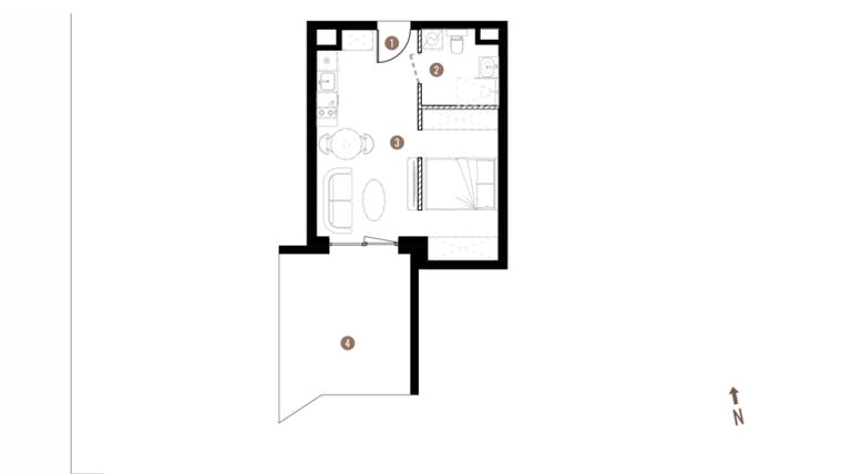 Rzut - Mieszkanie na sprzedaż 1 pokój o powierzchni 31,17 m² - numer A1.1.01 w Belg Apartamenty etap II