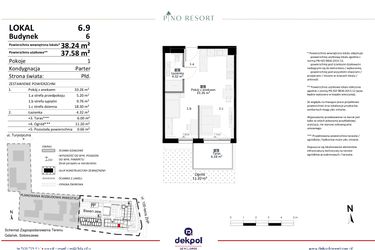 Rzut - Mieszkanie na sprzedaż 2 pokoje o powierzchni 37,58 m² - numer 6.09 w Pino Resort