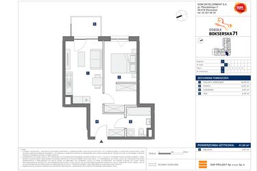 Rzut - Mieszkanie na sprzedaż 2 pokoje o powierzchni 41,04 m² - numer D31 w Osiedle Bokserska 71 Etap 2 Faza 3