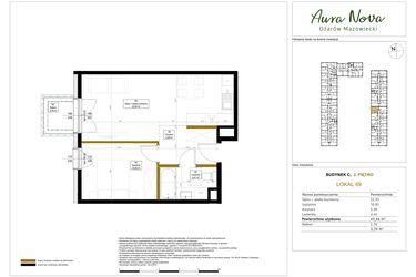 Rzut - Mieszkanie na sprzedaż 2 pokoje o powierzchni 43,66 m² - numer 69 w Aura Nova etap II