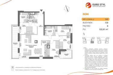 Rzut - Mieszkanie na sprzedaż 5 pokoi o powierzchni 122,61 m² - numer CD.122 w DOKI Living
