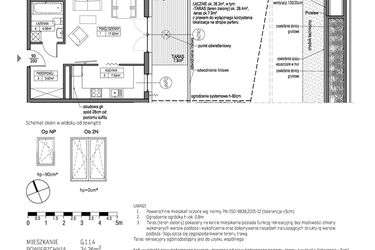 Rzut - Mieszkanie na sprzedaż 1 pokój o powierzchni 34,26 m² - numer G.1.1.4 w City Park bud. G i H