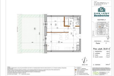 Rzut - Mieszkanie na sprzedaż 2 pokoje o powierzchni 35,61 m² - numer J1-7 w Park Leśny Rembertów etap VIII