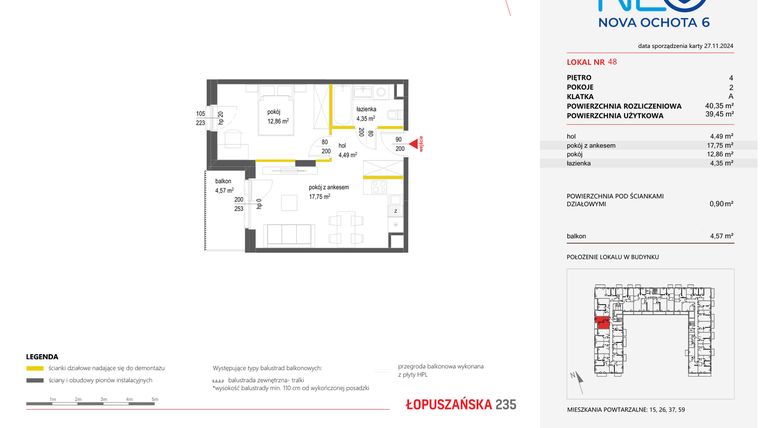 Rzut - Mieszkanie na sprzedaż 2 pokoje o powierzchni 40,34 m² - numer 48 w Neo Nova Ochota 6