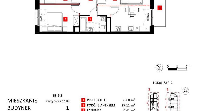 Rzut - Mieszkanie na sprzedaż 2 pokoje o powierzchni 65,98 m² - numer AJ_11/6 w Apartamenty Jeździecka