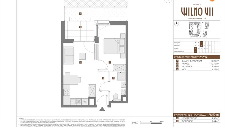 Rzut - Mieszkanie na sprzedaż 2 pokoje o powierzchni 35,62 m² - numer C.57 w Osiedle Wilno VII etap 3