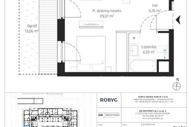 Rzut - Mieszkanie na sprzedaż 1 pokój o powierzchni 34,16 m² - numer J.0M01 w Nadmotławie Apartments etap J