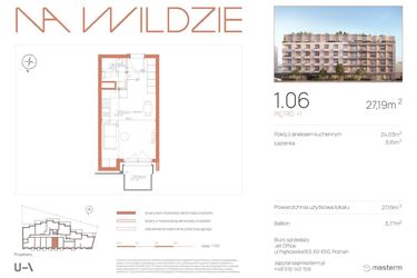 Rzut - Mieszkanie na sprzedaż 1 pokój o powierzchni 27,19 m² - numer 1.06 w Na Wildzie