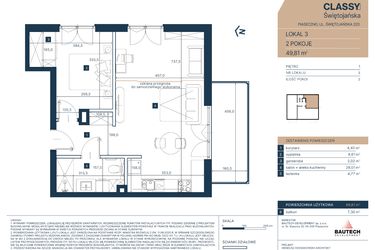 Rzut - Mieszkanie na sprzedaż 2 pokoje o powierzchni 49,81 m² - numer 3 w Classy Świętojańska