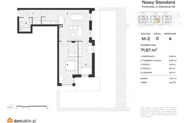 Rzut - Mieszkanie na sprzedaż 3 pokoje o powierzchni 71,87 m² - numer M2.4 w Nowy Standard